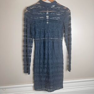 Lush Teal Lace Long Sleeve Mini Dress Size Small EUC
